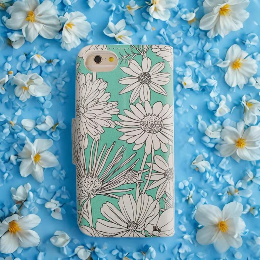 iPhone16e ケース 手帳型 iPhoneSE カバー iPhone13 SE2 SE3 SE第3世代 SE第2世代 iphone8 花柄 iphone7 6s カバー 鏡 ストラップ付 花柄 グリーン 青 水色 ブルー ミント フラワー ボタニカル