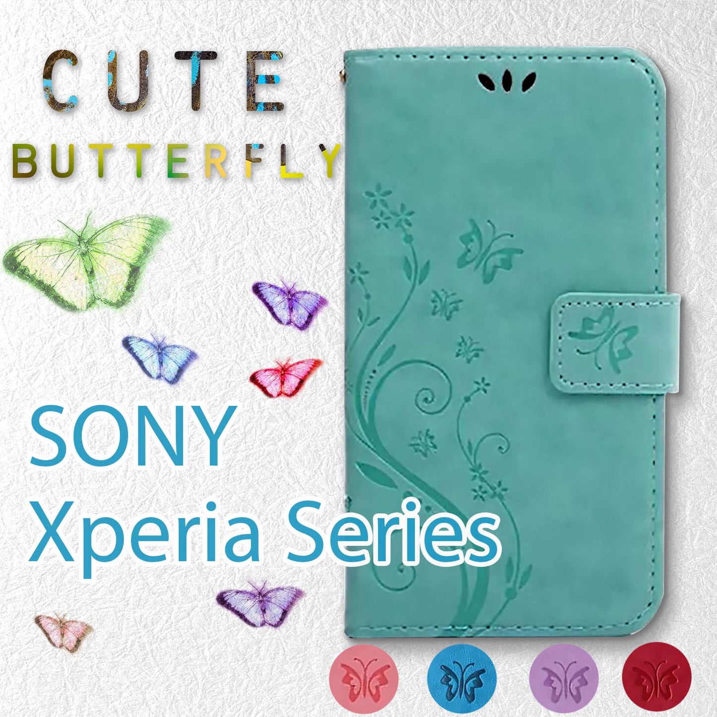 SONY Xperia10Ⅵ ケース 手帳型 蝶 花柄 バタフライ 緑 紫 ピンク 青 赤 かわいい Xperia10Ⅴ エクスペリア10 ACEⅢ カバー Xperia10IV おしゃれ Xperia10Ⅲ 型押し 安い スマホケース 送料無料