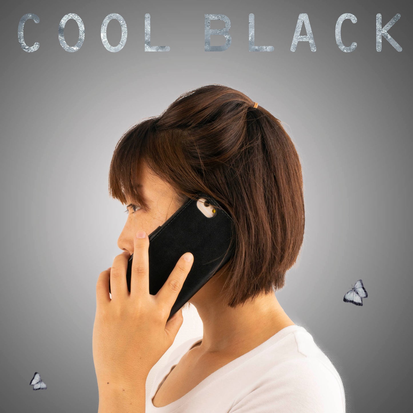 iPhone ケース 蝶 バタフライ クールブラック 黒 手帳型 女性 使用シーン おしゃれ 安い カバー かわいい スマホケース