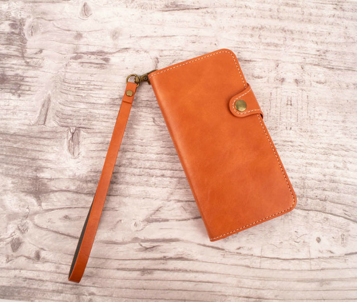 iphone ケース 手帳型 オレンジ ボタン ストラップ おしゃれ 安い カバー かわいい スマホケース
