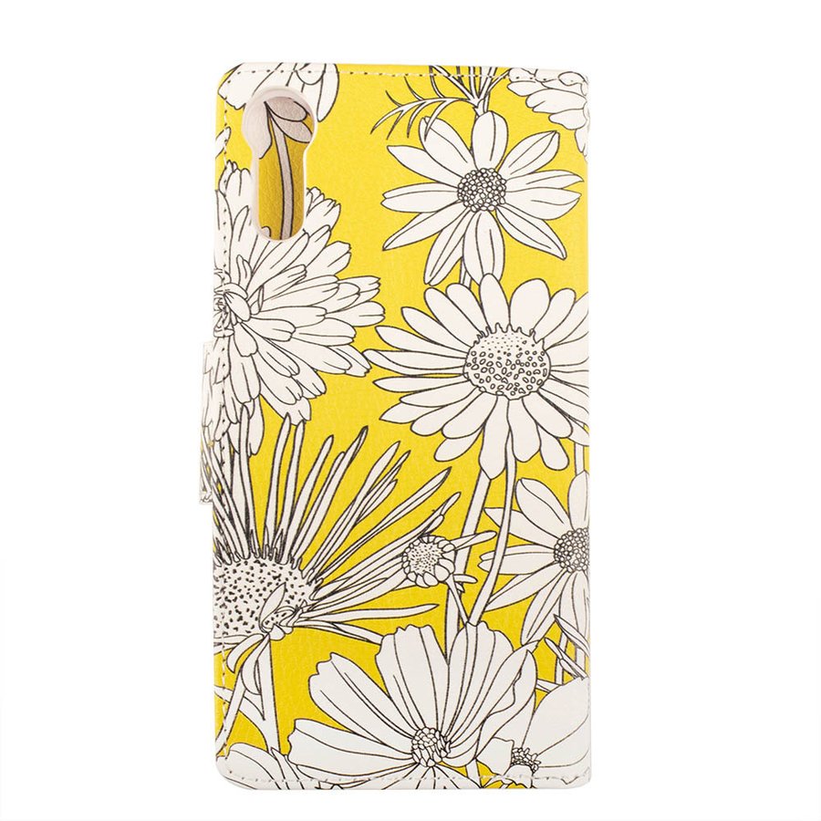 Xperia XZs ケース sov34 602so 601so sov35 ストラップ ミラー 革 通販 レザー 花柄 黄色 イエロー 送料無料