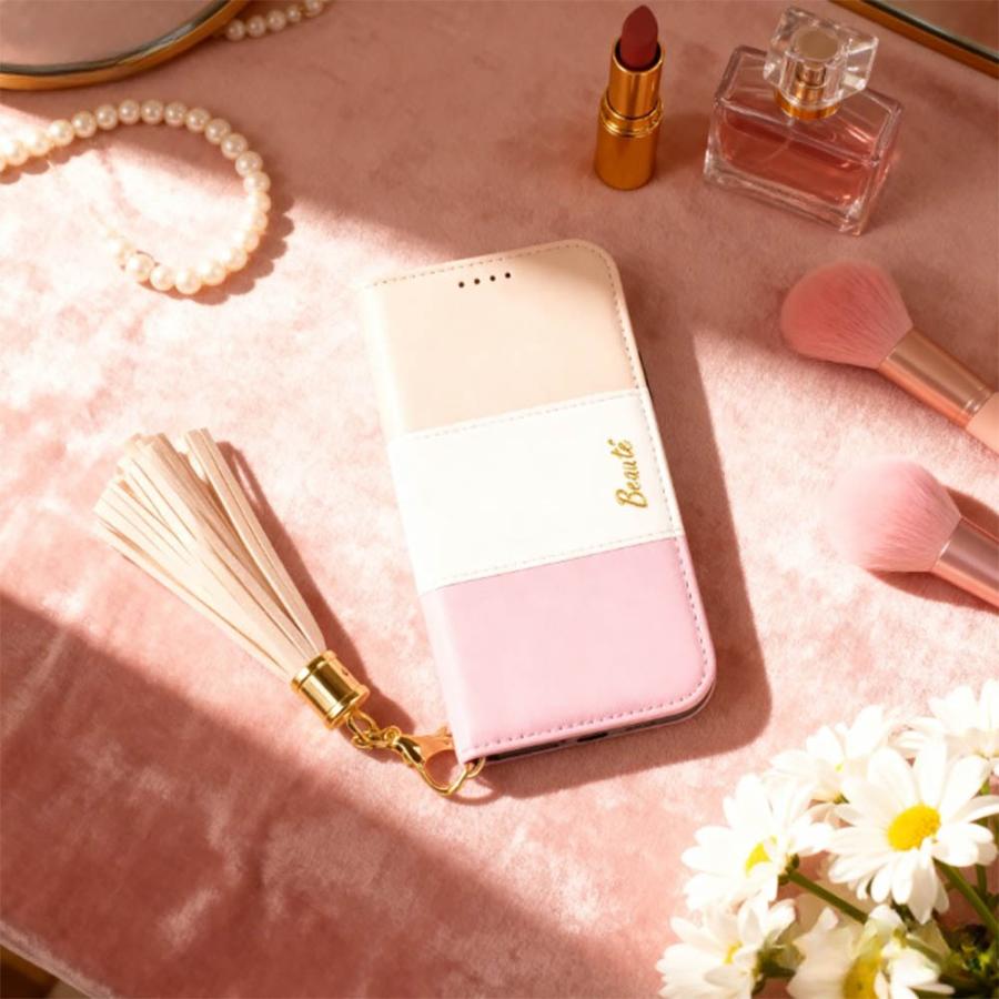 arrows We2 ケース 手帳型 かわいい F52E カバー FCG02 スマホケース F51B A101FC FCG01 ArrowsU ArrowsJ ピンク 白 ベージュ ミラー