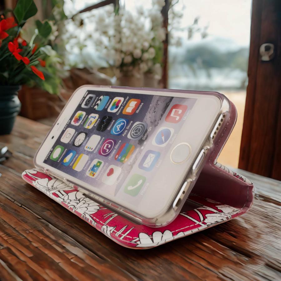 iPhone16e ケース 手帳型 iPhoneSE カバー iPhone13 SE2 SE3 SE第3世代 SE第2世代 iphone8 花柄 iphone7 6s カバー 鏡 ストラップ付 花柄 レッド 赤 フラワー ボタニカル