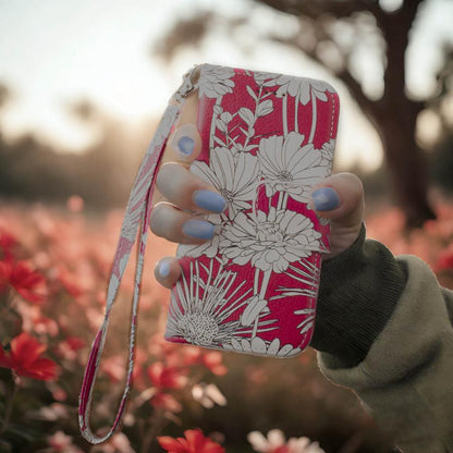 iPhone16e ケース 手帳型 iPhoneSE カバー iPhone13 SE2 SE3 SE第3世代 SE第2世代 iphone8 花柄 iphone7 6s カバー 鏡 ストラップ付 花柄 レッド 赤 フラワー ボタニカル