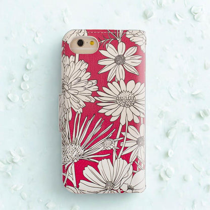 iPhone16e ケース 手帳型 iPhoneSE カバー iPhone13 SE2 SE3 SE第3世代 SE第2世代 iphone8 花柄 iphone7 6s カバー 鏡 ストラップ付 花柄 レッド 赤 フラワー ボタニカル