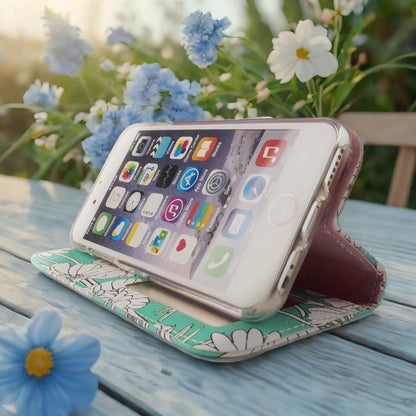 iPhone16e ケース 手帳型 iPhoneSE カバー iPhone13 SE2 SE3 SE第3世代 SE第2世代 iphone8 花柄 iphone7 6s カバー 鏡 ストラップ付 花柄 グリーン 青 水色 ブルー ミント フラワー ボタニカル