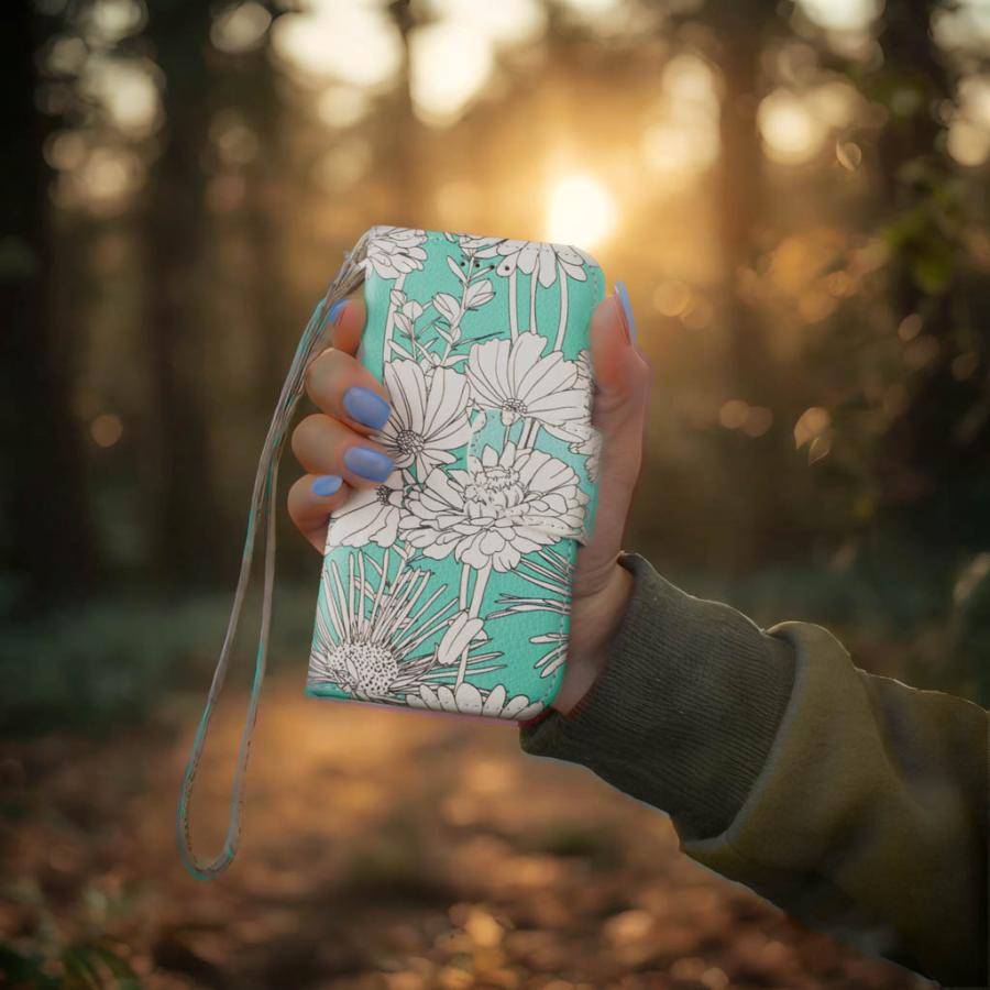 iPhone16e ケース 手帳型 iPhoneSE カバー iPhone13 SE2 SE3 SE第3世代 SE第2世代 iphone8 花柄 iphone7 6s カバー 鏡 ストラップ付 花柄 グリーン 青 水色 ブルー ミント フラワー ボタニカル