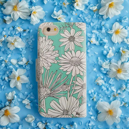 iPhone16e ケース 手帳型 iPhoneSE カバー iPhone13 SE2 SE3 SE第3世代 SE第2世代 iphone8 花柄 iphone7 6s カバー 鏡 ストラップ付 花柄 グリーン 青 水色 ブルー ミント フラワー ボタニカル