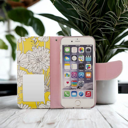 iPhone16e ケース 手帳型 iPhoneSE カバー iPhone13 SE2 SE3 SE第3世代 SE第2世代 iphone8 花柄 iphone7 6s カバー 鏡 ストラップ付 花柄 黄色 イエロー フラワー ボタニカル