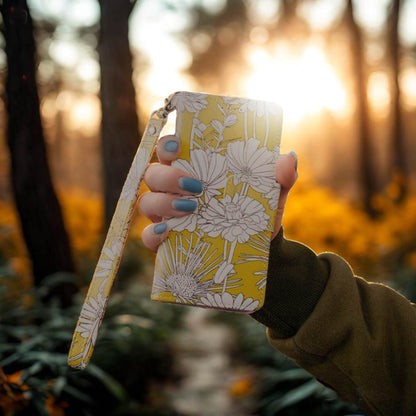 iPhone16e ケース 手帳型 iPhoneSE カバー iPhone13 SE2 SE3 SE第3世代 SE第2世代 iphone8 花柄 iphone7 6s カバー 鏡 ストラップ付 花柄 黄色 イエロー フラワー ボタニカル