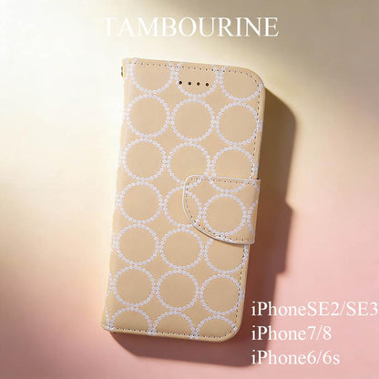 iphone SE ケース 手帳型 シンプル SE第三世代 カバー おしゃれ タンバリン柄 SE第二世代 iphone8 iphone7 iphone6s ピンク ベージュ iphone6 レザー