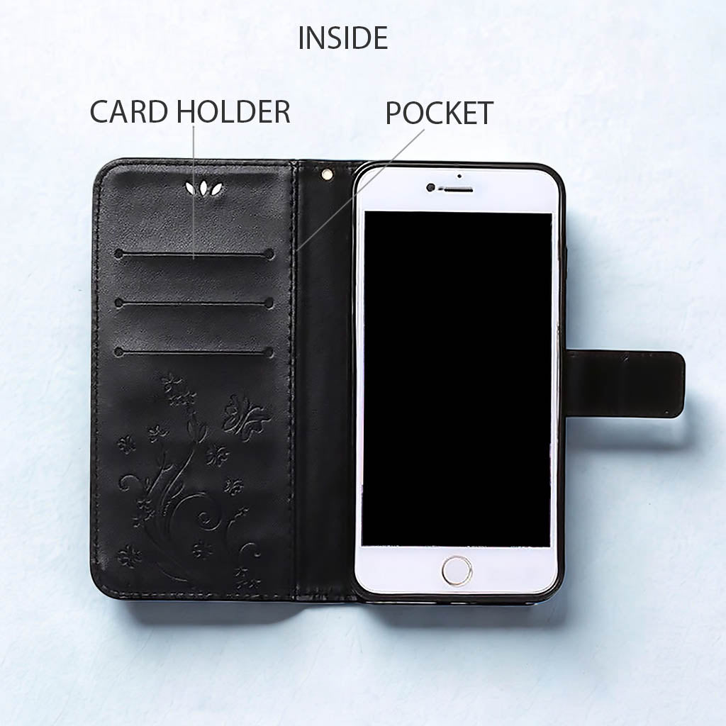 AQUOS wish4 ケース 手帳型 SH52E スマホケース A402SH カバー SHM27 レザー A403SH 革 蝶 黒 ブラック 花柄