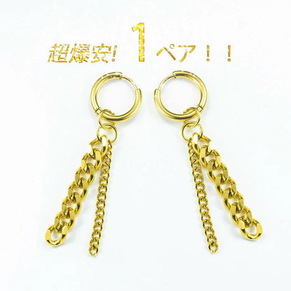 ピアス メンズ ピアス 両耳 BTS ピアス シンプル ステンレス つけっぱなし リング フープ フープピアス 金属アレルギー 対応 スティック 両耳 ペア ドロップ 2way 揺れる スイング 2個 セット ジミン テテ 愛用モデル 金 ゴールド チェーン 鎖 送料無料