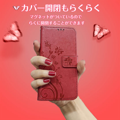 wish4 ケース 手帳型 かわいい SH-52E カバー A402SH スマホケース SH-M27 wish3 sense8 wish2 wish sense7 sense6 sense5g sense3 カバー 花柄 蝶 送料無料