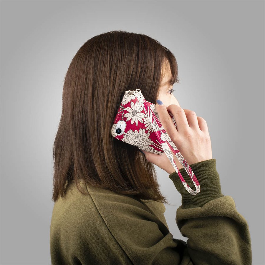 AQUOS sense4 ケース 手帳型 sense4basic カバー sense3 ミラー ストラップ カバー 花柄 赤 レッド 送料無料