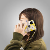 iphone se ケース 手帳型 iphone8 ケース 手帳型 iphone7 ケース 6 6s カバー 鏡付 ストラップ付 花柄 イエロー 黄色 フラワー ボタニカル 送料無料