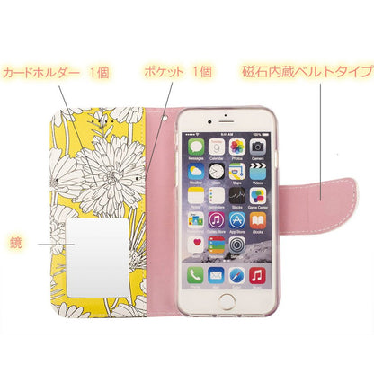 Pixel4a 5g ケース グーグルピクセル4a5g カバー 4a pixel 4a ミラー ストラップ レザー 革 ボタニカル フラワー 花柄 黄色 送料無料